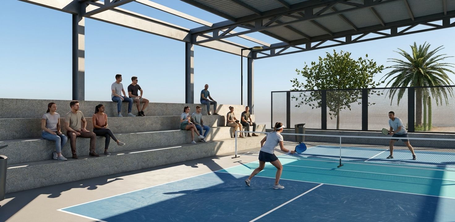 Stadium seating beside the championship court