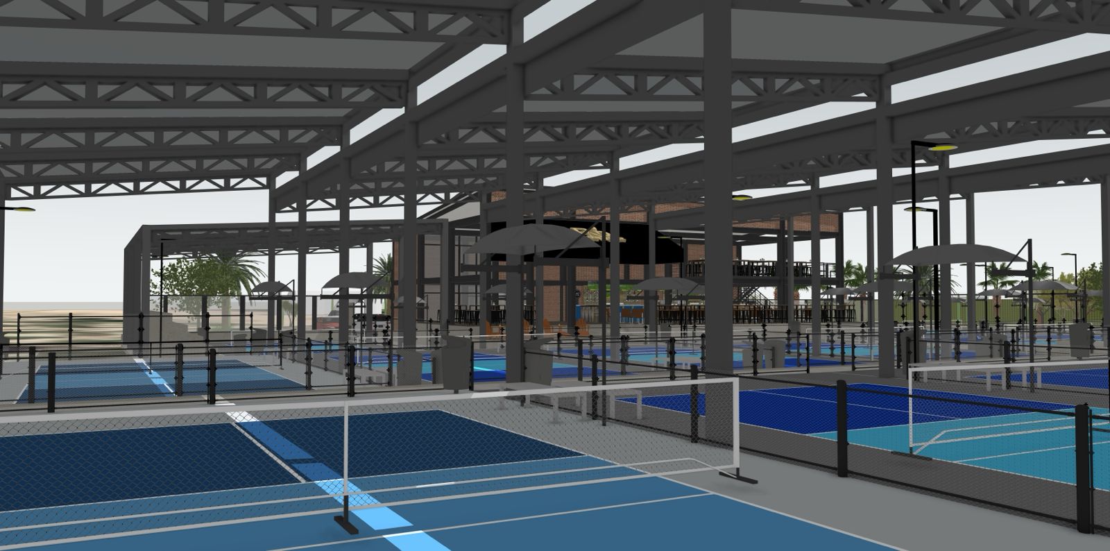 The covered courts beneath the open-air canopy